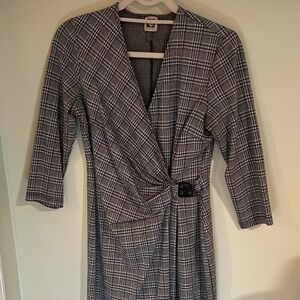Elegant Gray Plaid faux wrap Women's Dress
